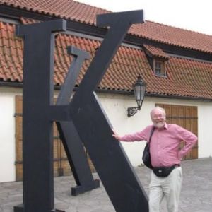 Standing outside the Kafka Museum, Prague c.2015.
